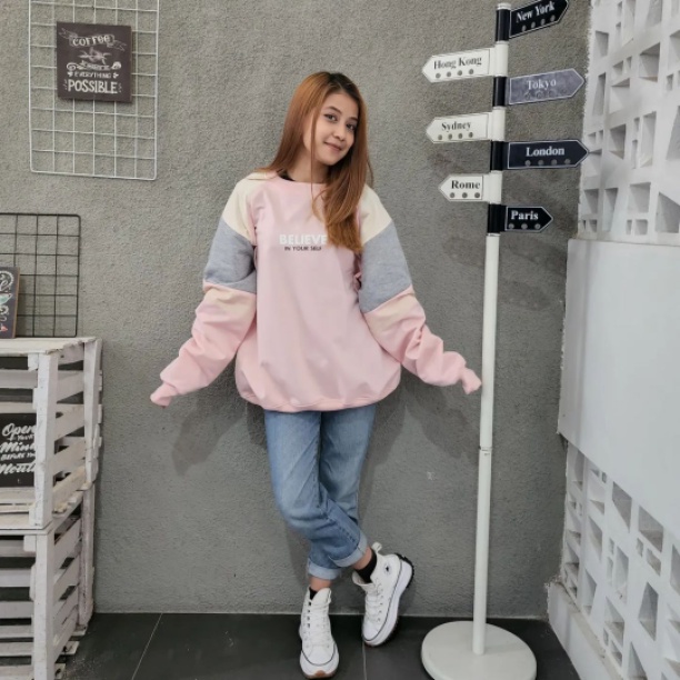 Sweater Crewneck BELIVE 2XL Switer Oblong Bigsize Oversize Atasan Kasual Model Kekinian Korean Style Jacket Outfit Terbaru