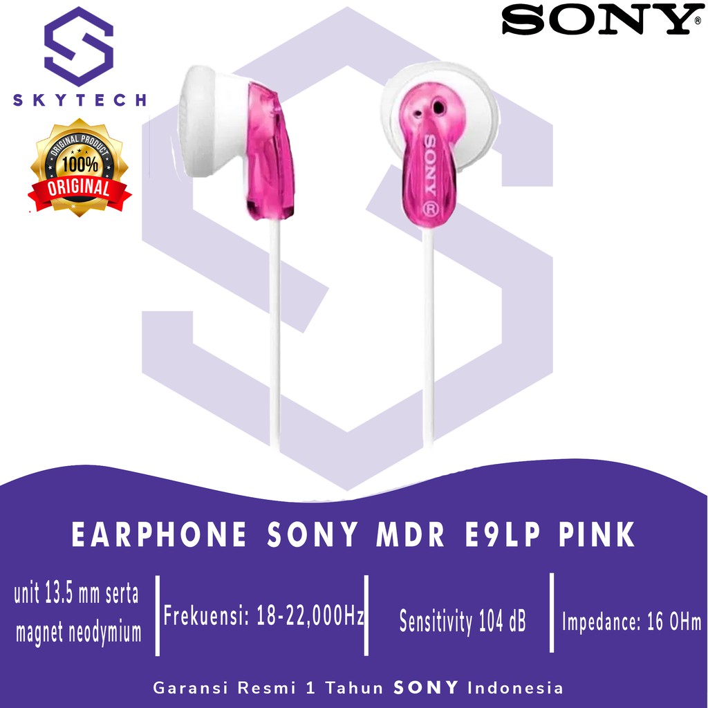 EARPHONE SONY MDR E9LP PINK ORIGINAL GARANSI RESMI