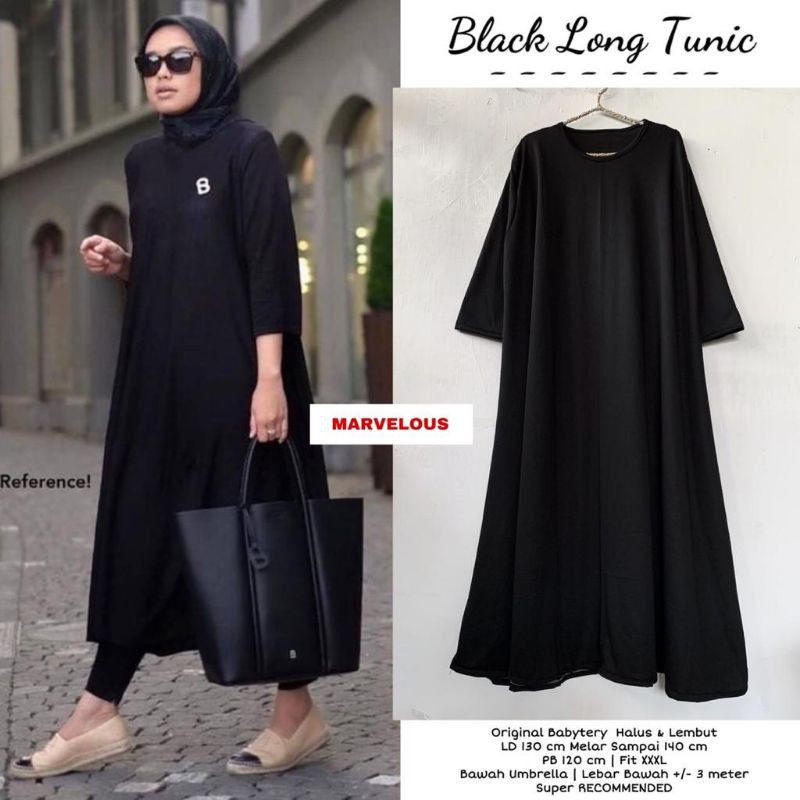 black long tunik wanita jumbo fashion solo recommended high quality