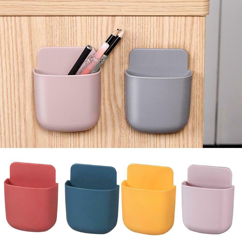 1Pc Wall Mounted Plastic Storage Box / Self-adhesive Remote Control Mobile Phone Plug Holder Organizer / Sundries Container Paste Storage Case Bracket