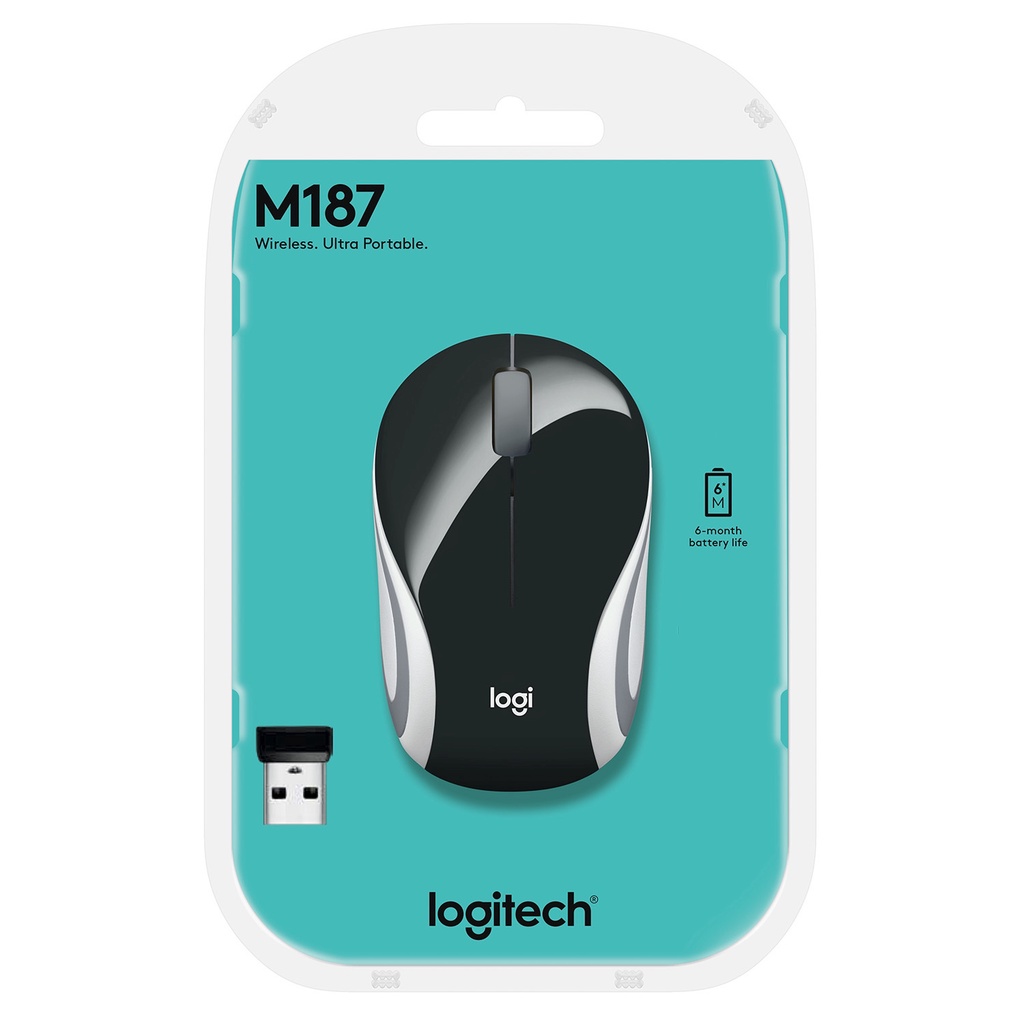 Logitech M187 Mouse Wireless Mini Portable - Black