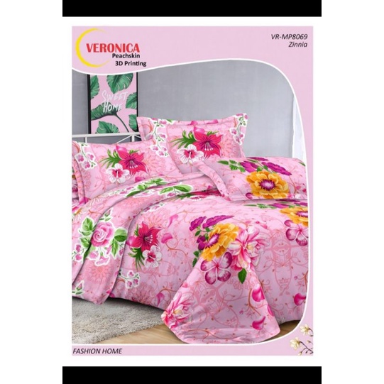 sprei microtex motif bunga mawar pink