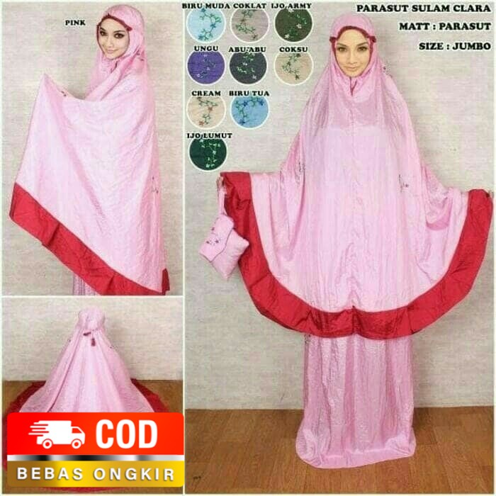 Mukena Dewasa Parasut Sulam Loufie Adem Lembut Bonus Tas Cantik - Hitam