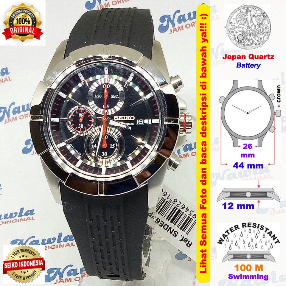 Seiko Quartz SNDE67P1 Chronograph Black Rubber - Jam Tangan Pria SNDE67