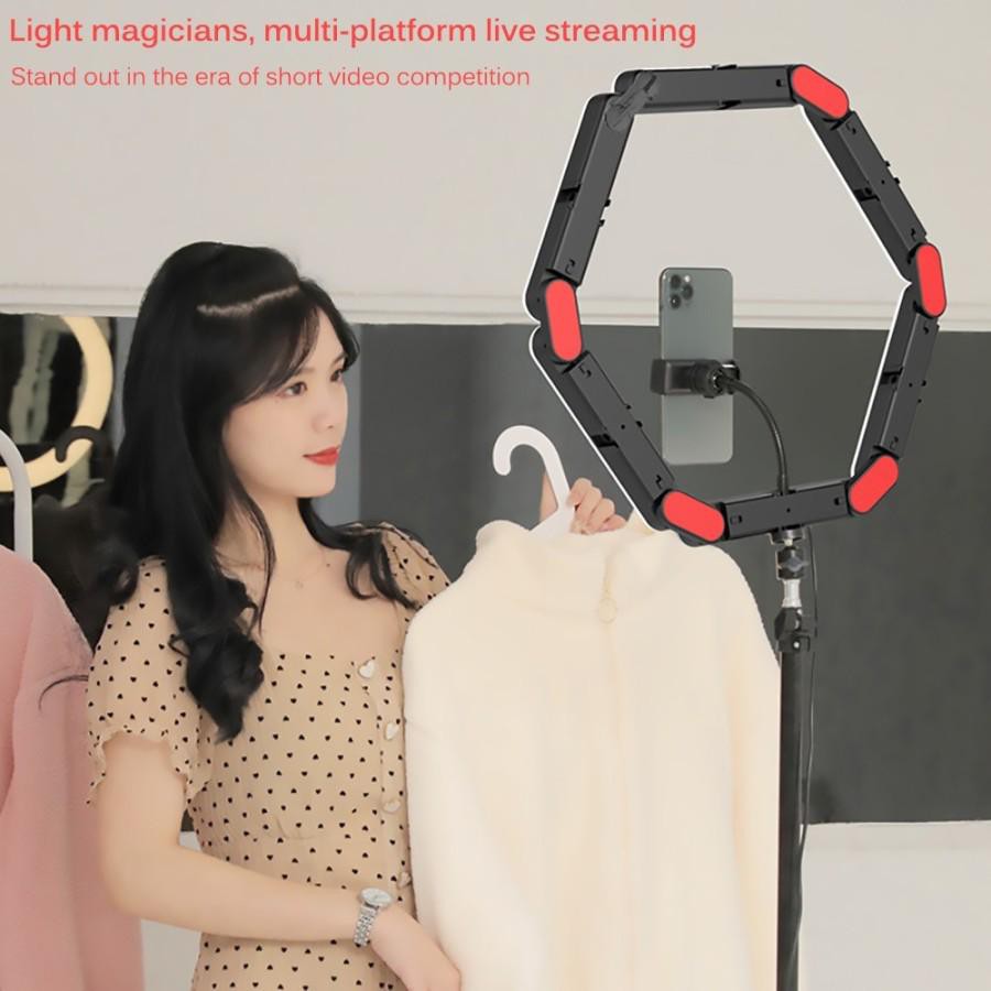 V8 - LED Foldable Selfie Make Up Ring Light 6 Lampu / 16IN