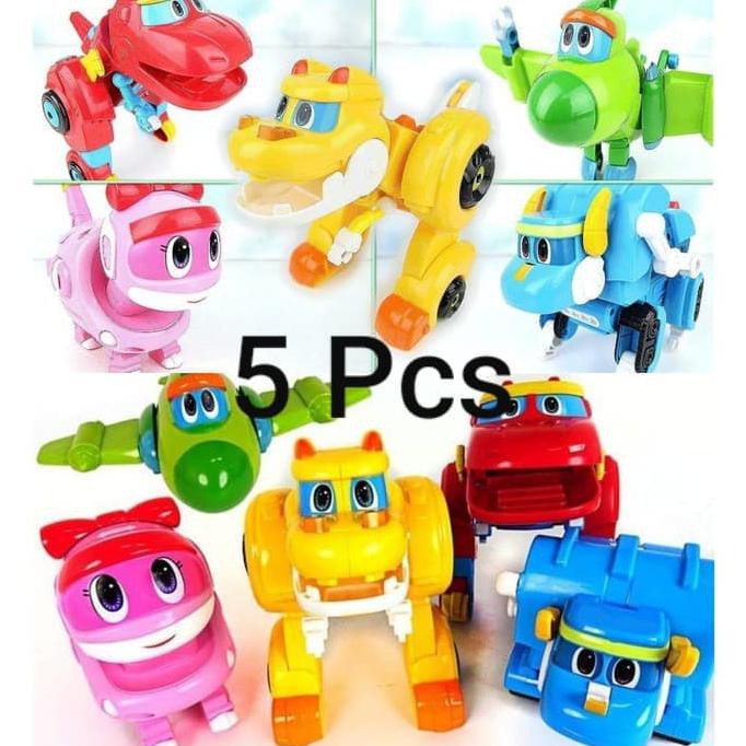 mainan gogo dino set isi 5 pcs go go dino berubah robot Momo dino