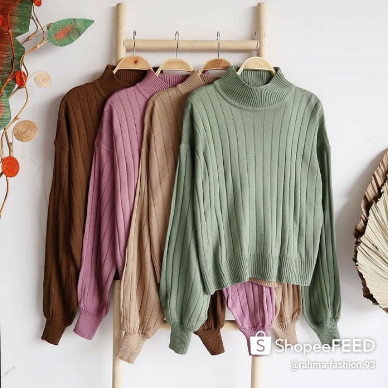 SWEATER RAJUT JOVANKA TURTLENECK KNIT OUTERWEAR // ATASAN BLOUSE RAJUT WANITA TANGAN BALON