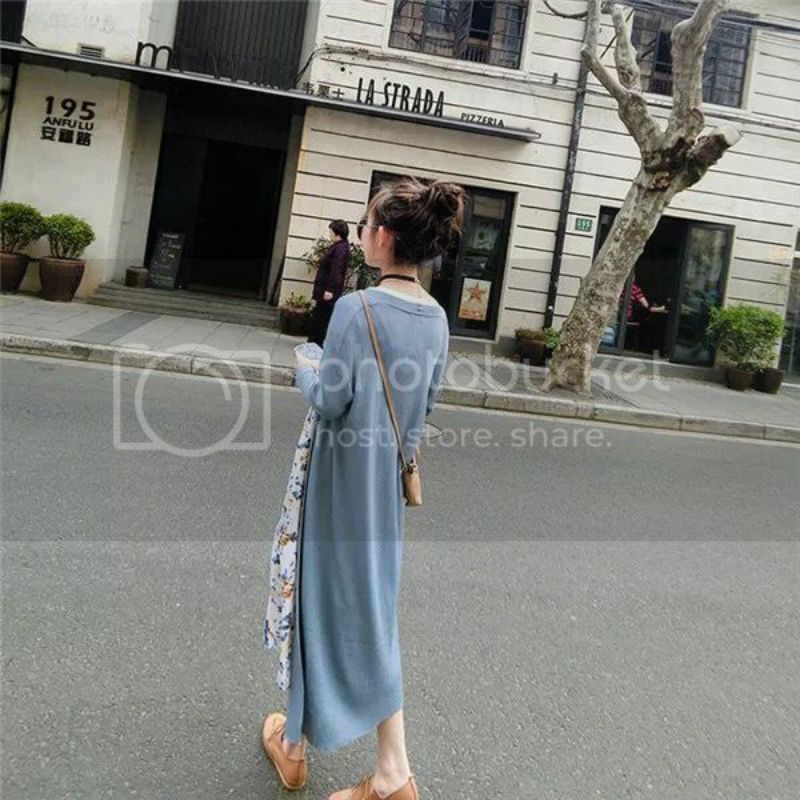 Blue thin long outer cardigan biru tipis luaran size L