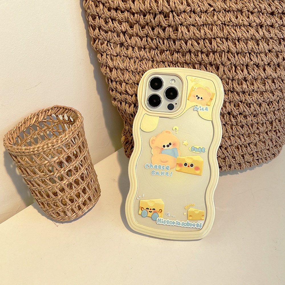 Cheese Bear Light Yellow Twist Wave Shaped Lembut 2in1 Transparan Casing Ponsel Cover Untuk Iphone X XR XS 11 12 13 14 PLUS PRO MAX