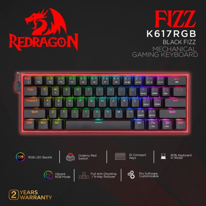 Redragon / Reddragon K617 RGB / K617RGB 60% FIZZ Mechanical Keyboard