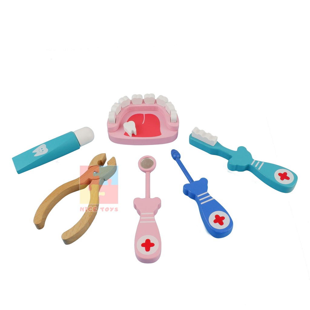 Lechang Interesting Wodden Doctor and Dentist Bag Set Dokter Dokteran Mainan Anak Lengkap Mainan Dokter Set Wooden Toys Mainan Kayu Mainan Dokter Gigi Anak