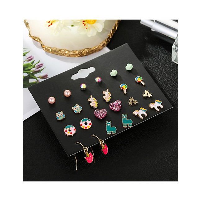 LRC Anting Set Fashion Color Dropping Oil Donut Artificial pearl Pentagram Earrings D42520