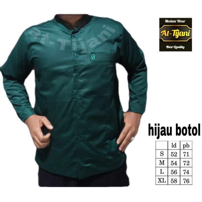 TERLARIS Baju Koko Muslim bordir terompah dewasa At-Tijani // HIJAU BOTOL