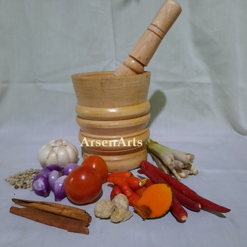Alat Penumbuk Obat / Jamu Tradisional dan Bumbu Dapur Lumpang Kayu Ukuran Kecil Tinggi 12-13 Cm