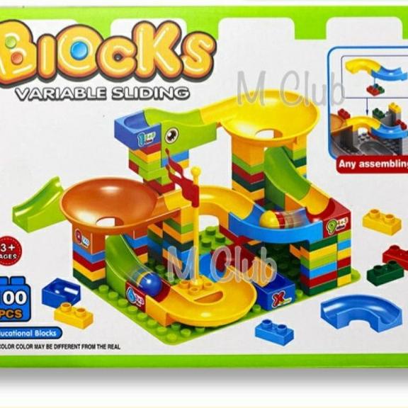 MARBLE RUN JALUR LINTASAN BLOCK DUPLO SLIDE KELERENG BOLA 100PCS