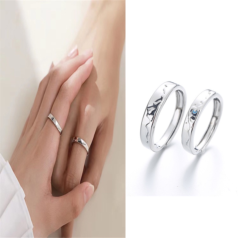 2pcs / Set Cincin Pasangan Model Terbuka Desain Wushan Canghai Warna Silver Untuk Pria / Wanita