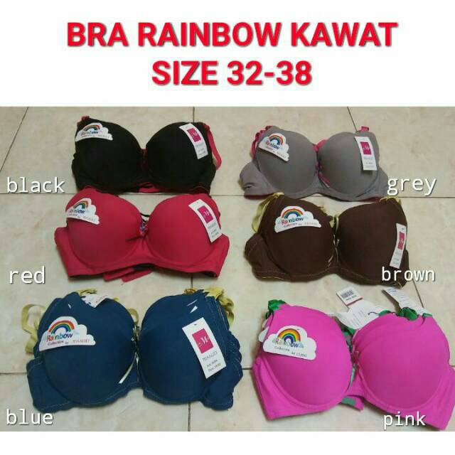 Bra Wanita Rainbow Kawat Setengah Cup Size 34 36 38 Kait 2 / Bh Wanita Rainbow Remaja Setengah Cup