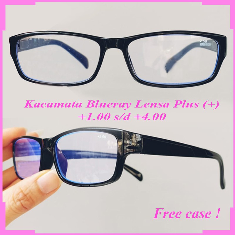 Kacamata Blueray Lensa Plus (+) dari+1.00- +4.00 FREE CASE Kacamata Plus Kacamata Pria Wanita/Unisex