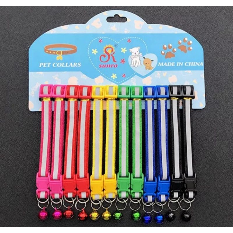 Pet Collar Adjustable Nylon Color Grey Line Cat Dog Bell 1"x19-32cm