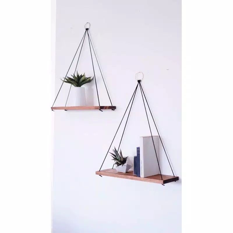 Rak Dinding kayu Gantung / Rak kayu Dinding / Rak Kayu Tali / Dekorasi Dinding