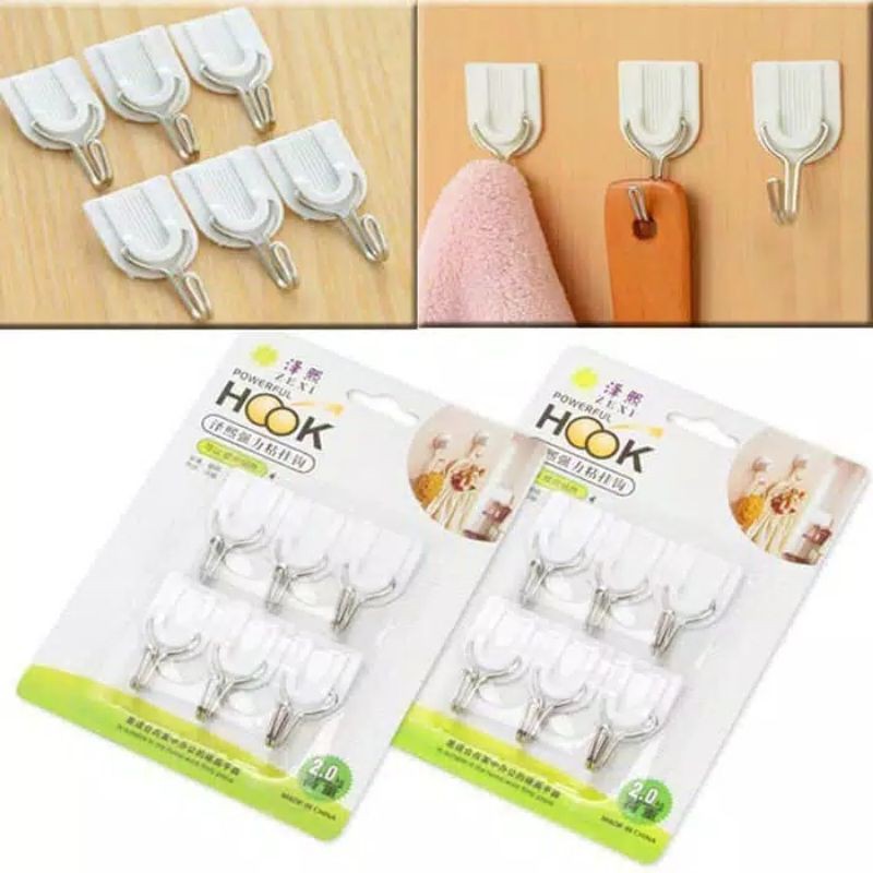 Hook 1 Set Isi 6 Gantungan Tempel Dinding Gantungan Hanger