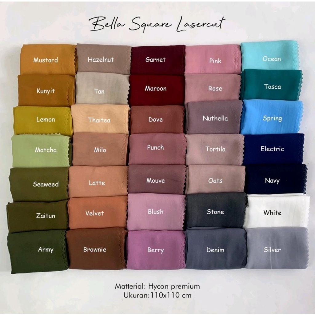 Jilbab Segiempat Bella Square Lasercut / Hijab Bella Square Polos Pollycotton