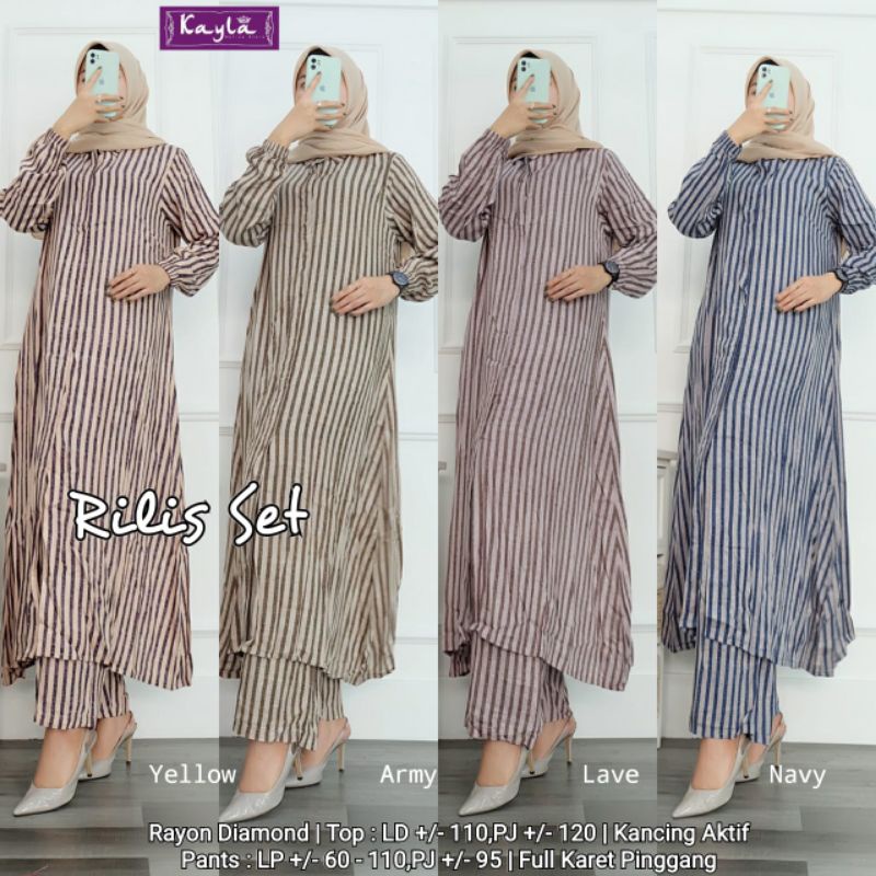 SETELAN TUNIK + CELANA RAYON DIAMOND MOTIF GARIS RILIS SET BY KAYLA