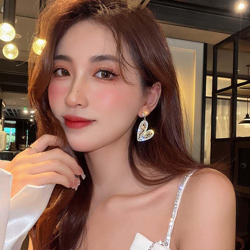 Mxbeauty Berlian Imitasi Anting French Hadiah Logam Fashion Perhiasan Berlian Berlian Imitasi Peach Hati Gaya Korea Kristal Wanita Ear Studs