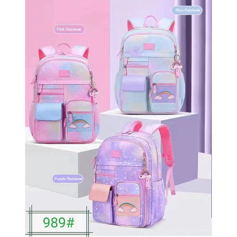 GRATIS Gantungan! Tas Sekolah Import Ransel Anak Cewek Rainbow 989