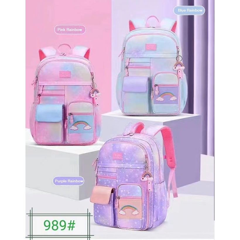 GRATIS Gantungan! Tas Sekolah Import Ransel Anak Cewek Rainbow 989