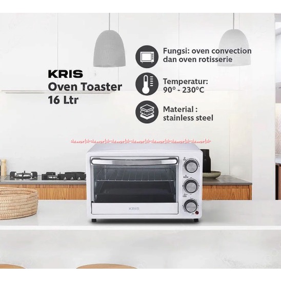 Kris Oven Toaster White 16L Alat Pemanggang Kue Bakar Makanan Cookies Ofen Putih 2tingkat Krischef