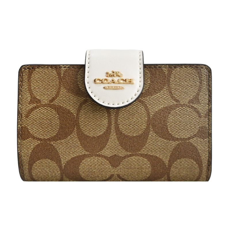 Coach Medium Corner Zip Wallet In Signature Canvas Khaki(C0082)