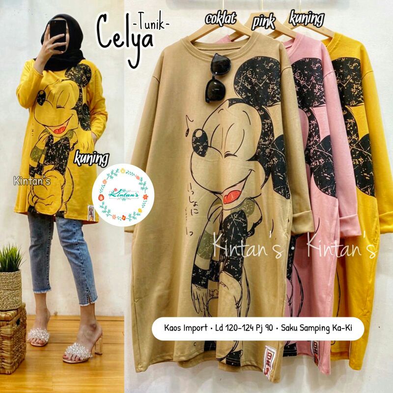 Celya tunik atasan wanita tunic bahan kaos kekinian hijabers