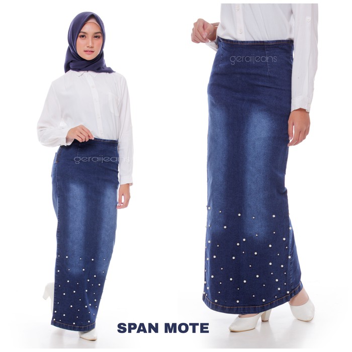 rok span jeans panjang mutiara / rok span belah / rok panjang wanita - Biru Muda- 27