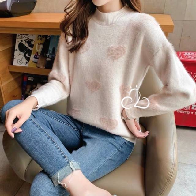 Sweater wanita motif heart sweater import musim dingin /winter pullover