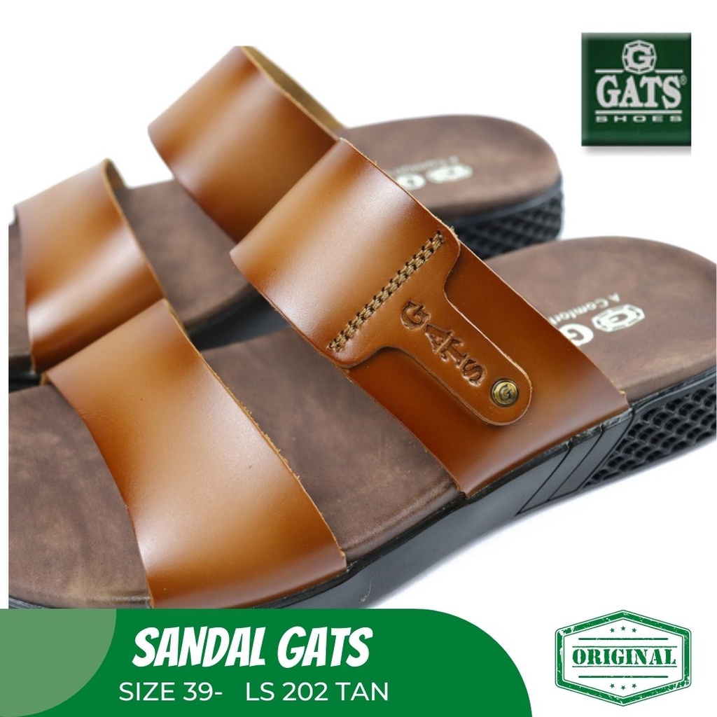 Sandal Pria Sandal Slide GATS LS 202 TAN Original Kulit Asli Terbaru Model Trendy