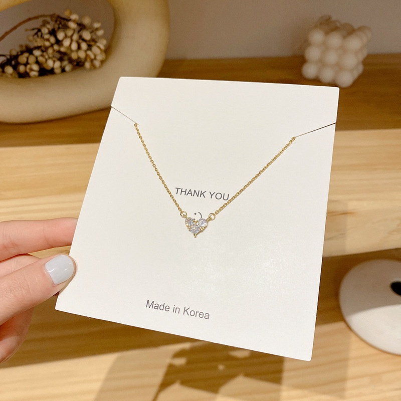 Roselife Kalung Choker Rantai Liontin Hati Hias Zircon Gaya Chic Untuk Wanita