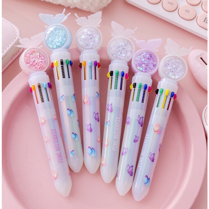 

TERBARU Pulpen 10 warna butterfly bolpen kupu kupu - Merah Muda