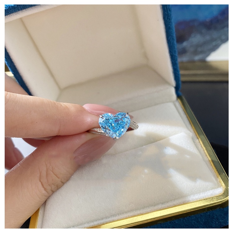 perak asli 925 cincin Wanita Kreatif sederhana cinta biru Permata Fashion Perhiasan