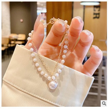 【Ready Stock】Gelang Aksesoris Wanita Mutiara Ganda Sederhana Fashion Korea Wanita Temperamen Manis Perhiasan Gelang -Doo