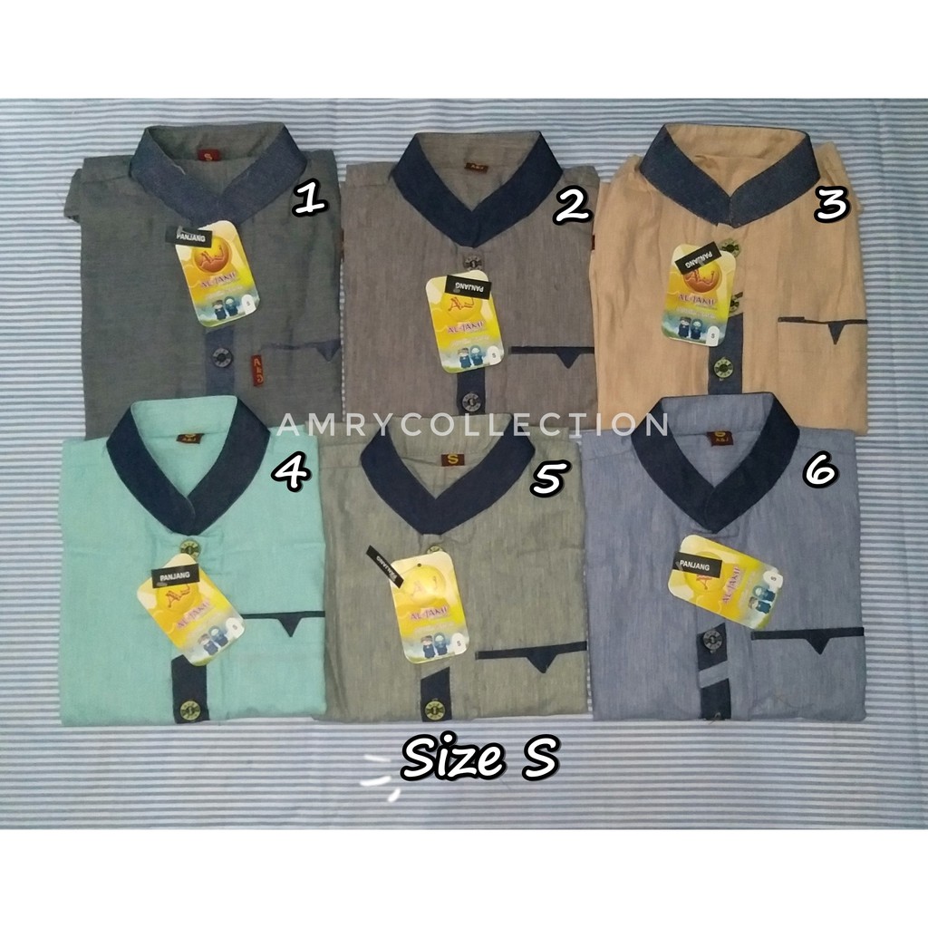 Koko Pakistan anak katun Polos Lengan panjang Muslim anak Size S-XXL merk A&amp;J