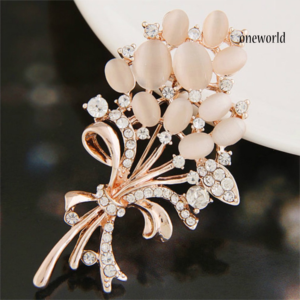 OW@ Women Vintage Rhinestone Opal Wheat Flower Brooch Pin Dress Scarf Accessory