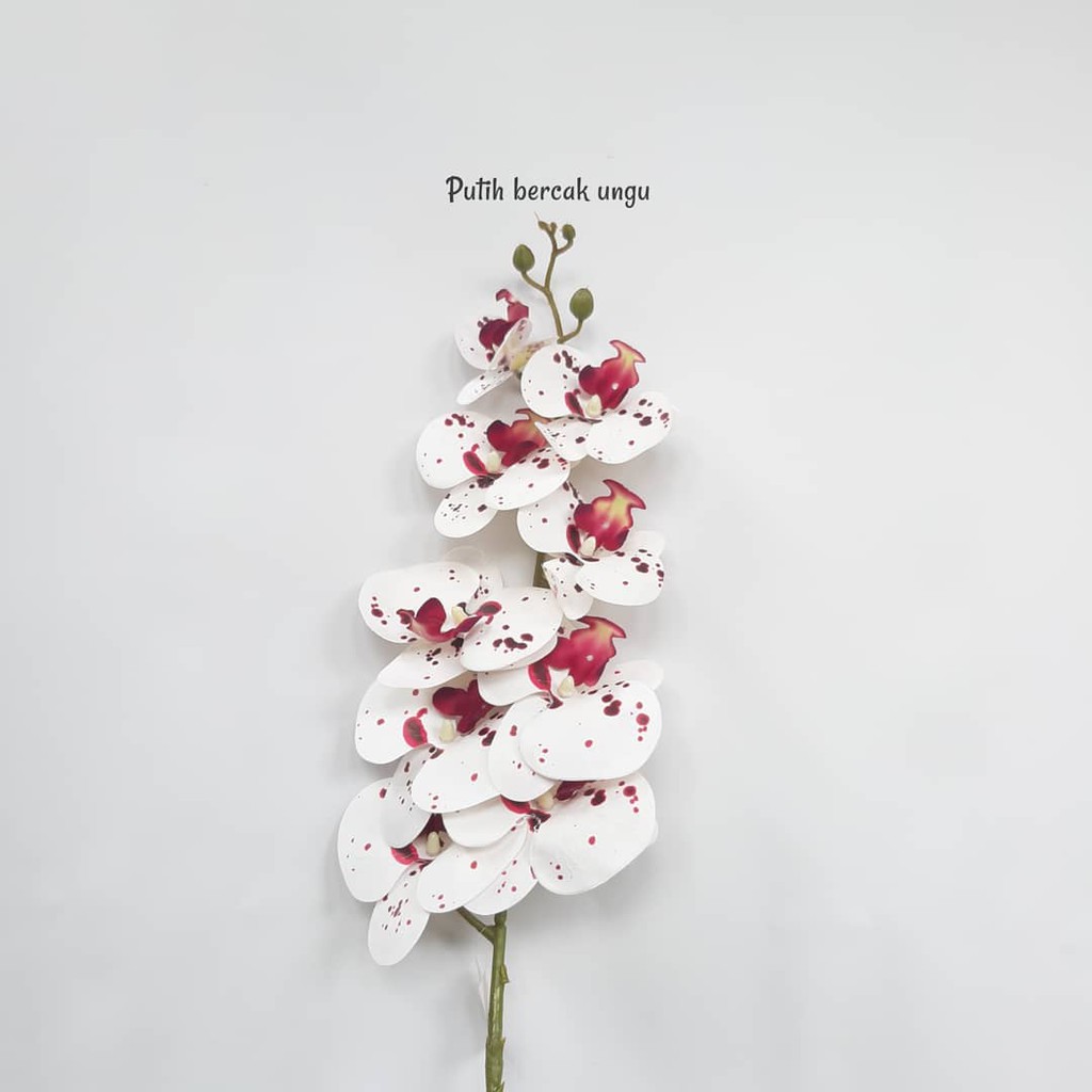 ANGGREK LATEX ORCHID X1 panjang 1 meter -  bunga plastik artificial home decor shabby chic-Putih bercak ungu