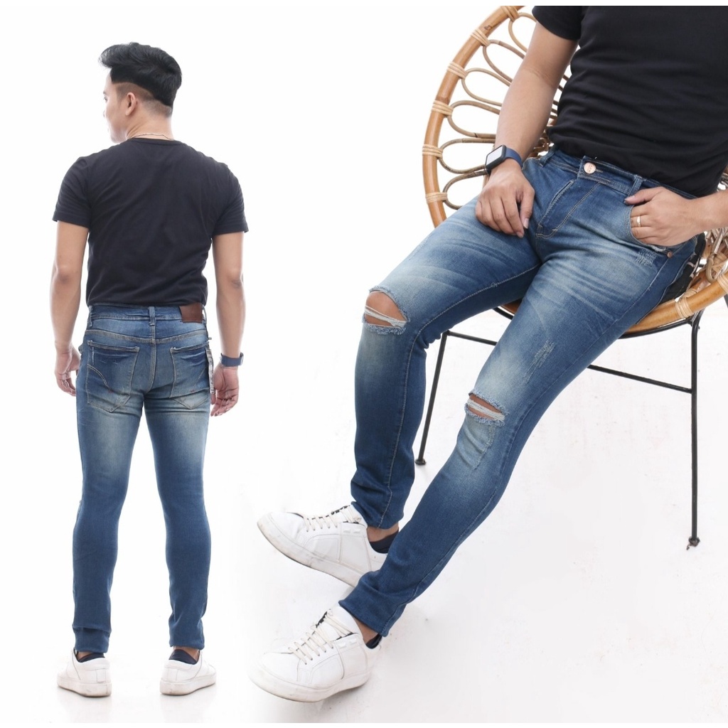 Celana Jeans Pria Celana Jeans Sobek Celana Jeans Skinny Celana Jeans Strech