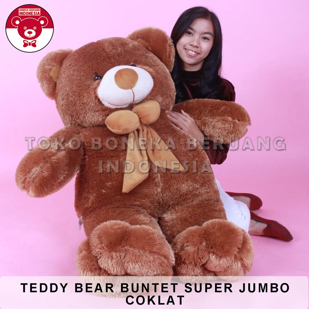 BONEKA BERUANG TEDDY BEAR BUNTET SUPER JUMBO COKLAT (1,1M) + KERTAS KADO