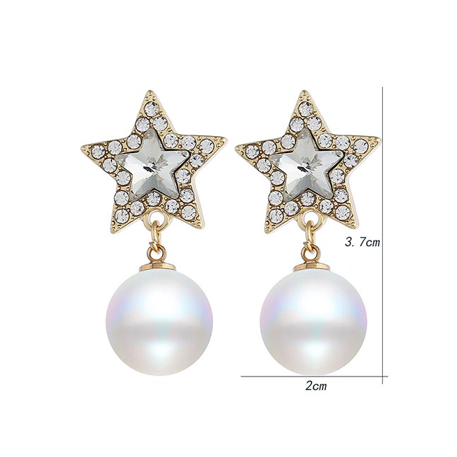 LRC Anting Tusuk Fashion Gold Pentagram Pearl Earrings F49319