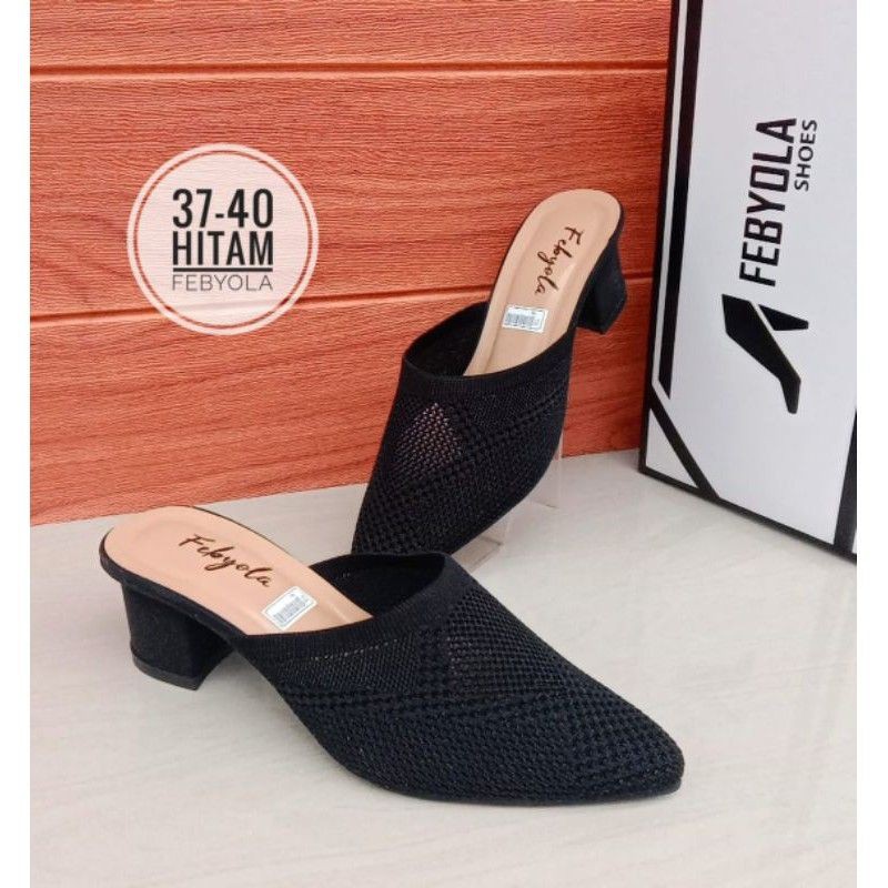 Sepatu Selop Rajut hak Tahu 5 cm