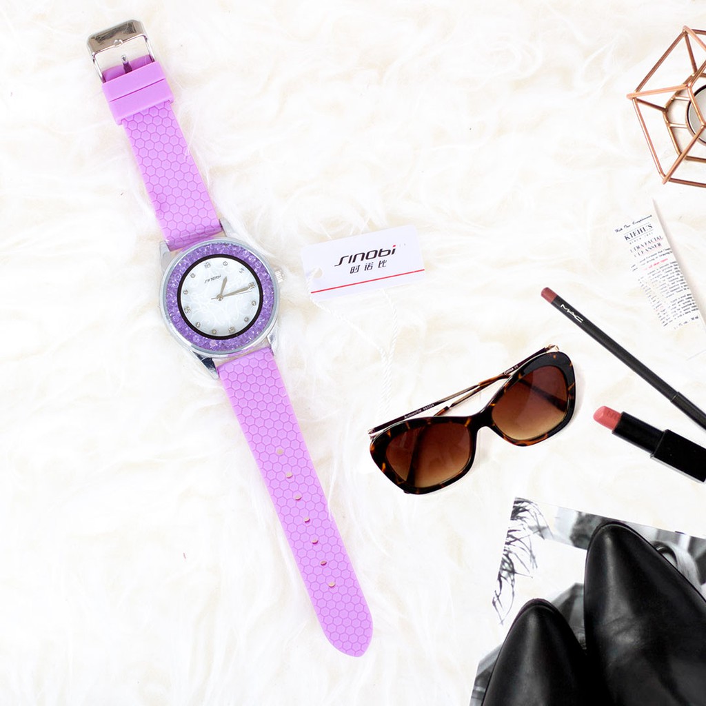 Sinobi Women Rhinestone Rubber Watch