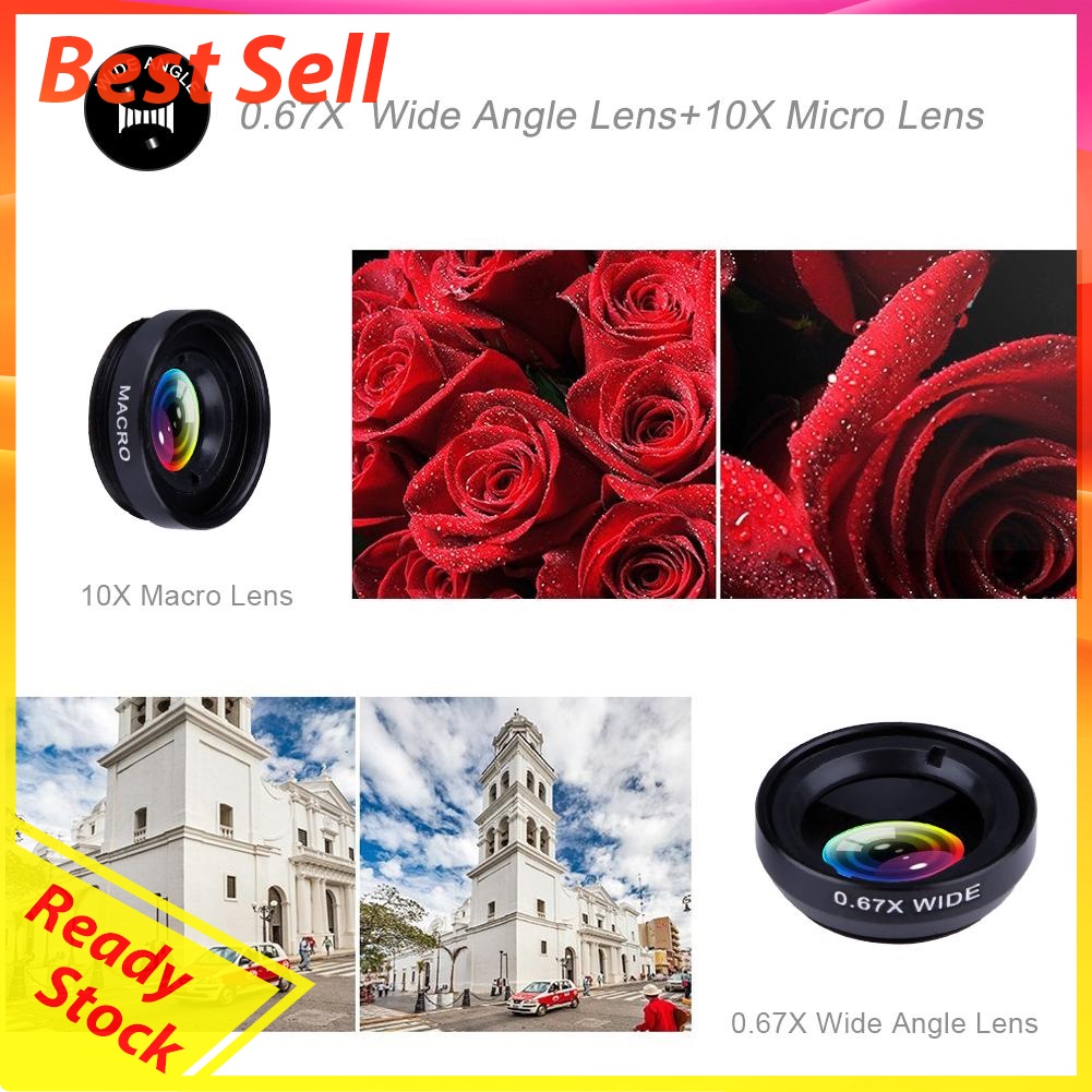 Clip 3-in-1 180 Fish-Eye Lens+Wide Angle Lens+Macro Lens Black