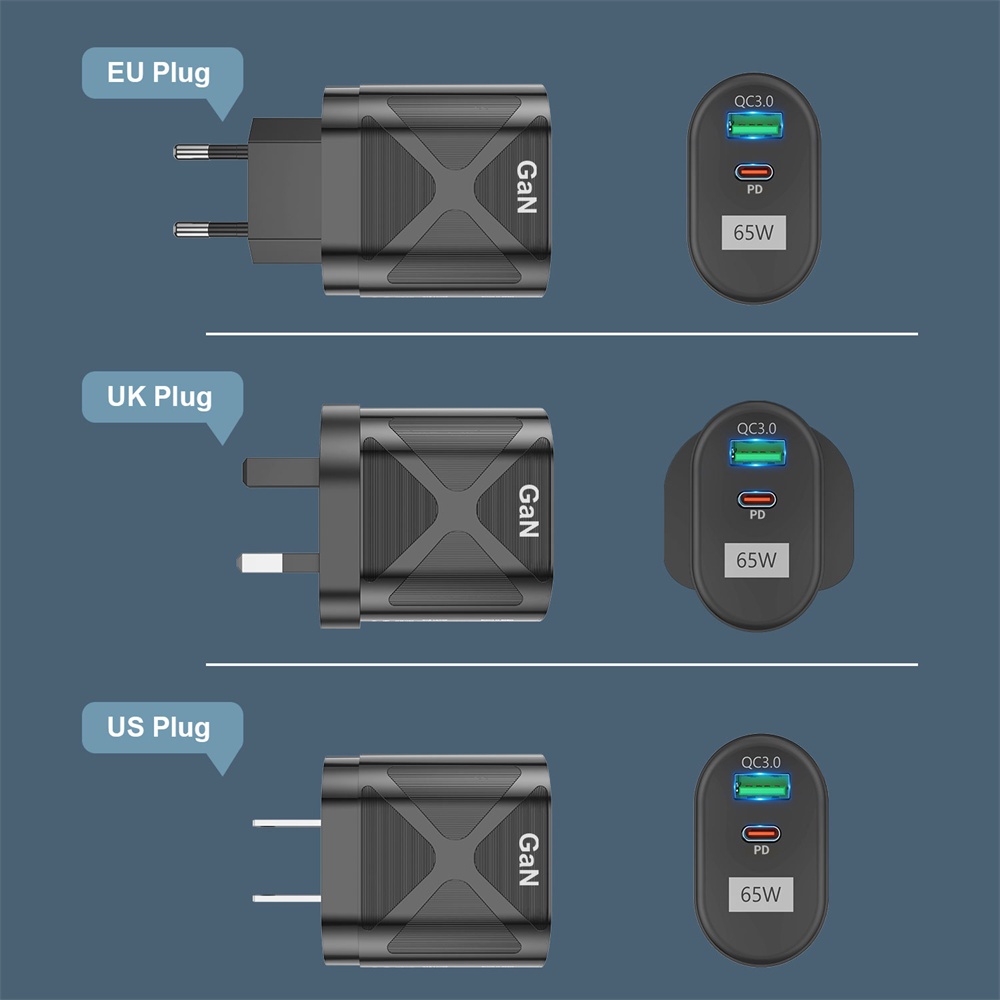 Adaptor Charger 65W Tipe C PD Untuk Laptop Android Mac-Book Pro i-Phone 13 14 i-Pad